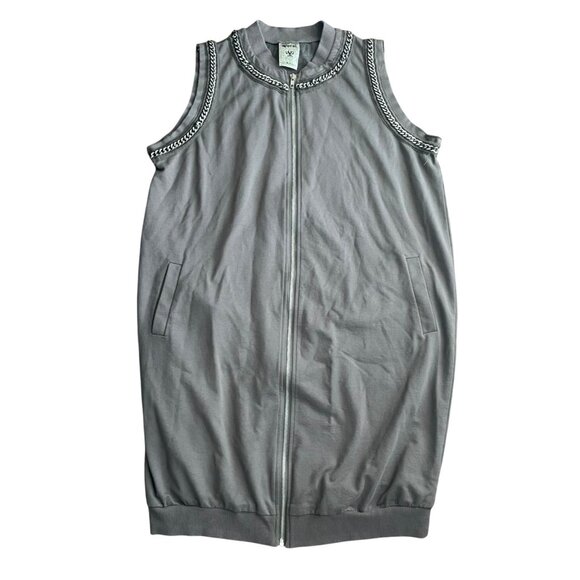 Vocal Gray Sweatshirt Dress Sleeveless Chain Moto Punk Y2K Grunge S Oversized - Picture 1 of 7
